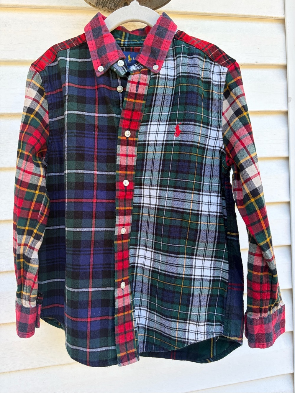 Ralph Lauren Boys Size 6 Patchwork Plaid Flannel Button Down Shirt Red Pony
